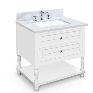 Hartwell Cove Dove White Freestanding Cabinet with Single Basin Integrated Sink and Countertop - Two Drawers (31" x 35" x 22")