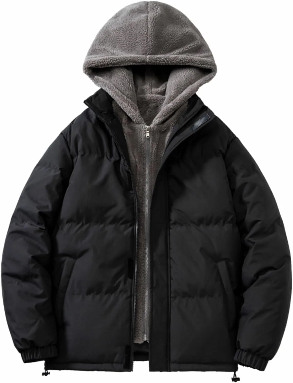 Hooded Winter Jacket for Men Sherpa Fleece Lined Warm Coats Work Jacket Casual Full Zip Plus Size Coat Pockets