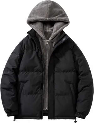 Hooded Winter Jacket for Men Sherpa Fleece Lined Warm Coats Work Jacket Casual Full Zip Plus Size Coat Pockets