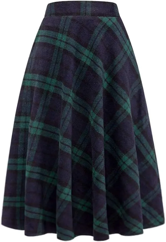 IDEALSANXUN Wool Skirts for Womens High Waist Aline Pleated Midi Skirts