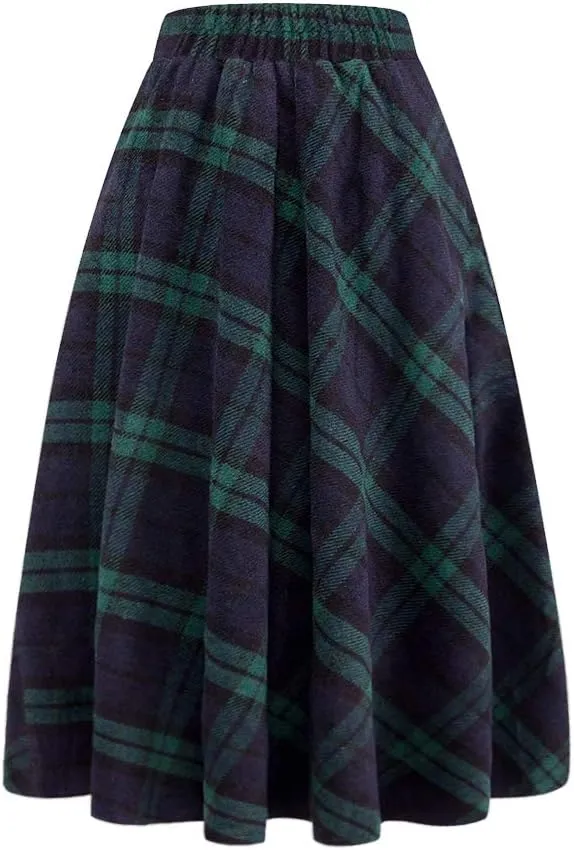 IDEALSANXUN Wool Skirts for Womens High Waist Aline Pleated Midi Skirts