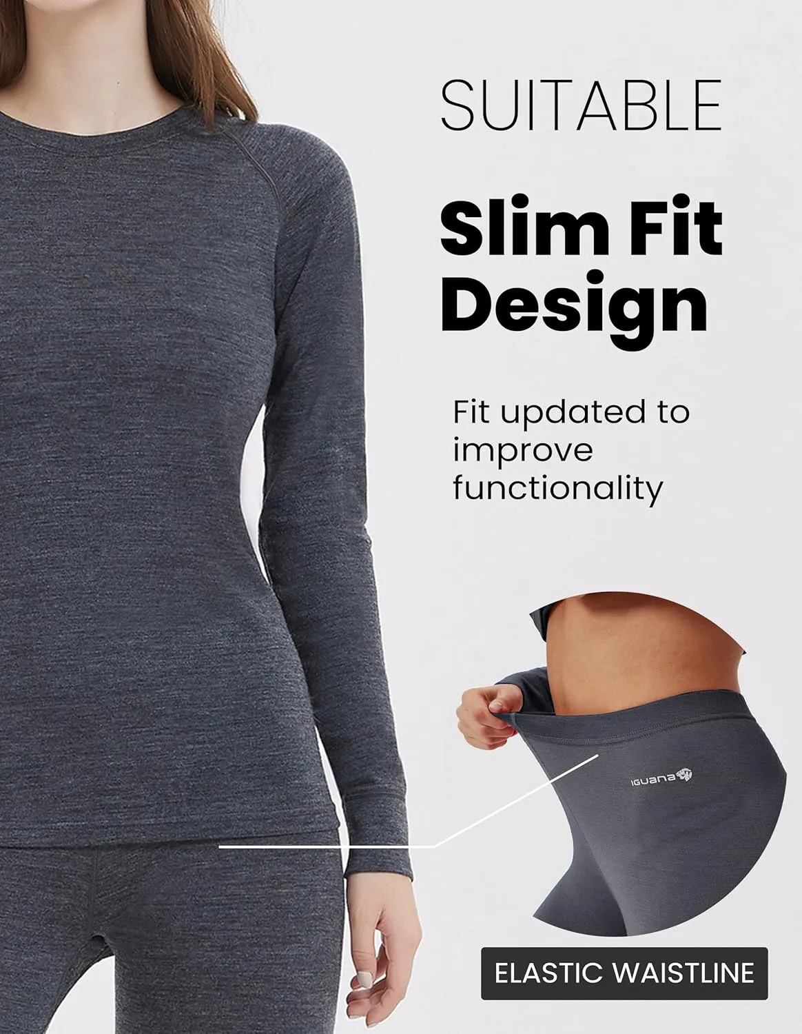 Iguana Womens 100% Merino Wool Base Layer Sets for Ski Lightweight Thermal Underwear