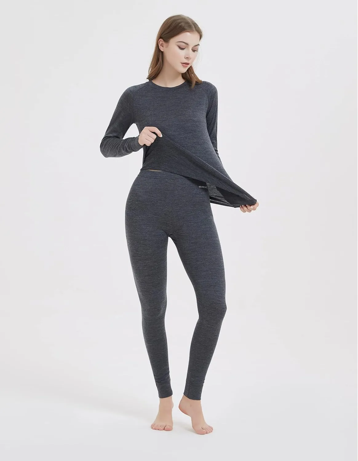 Iguana Womens 100% Merino Wool Base Layer Sets for Ski Lightweight Thermal Underwear