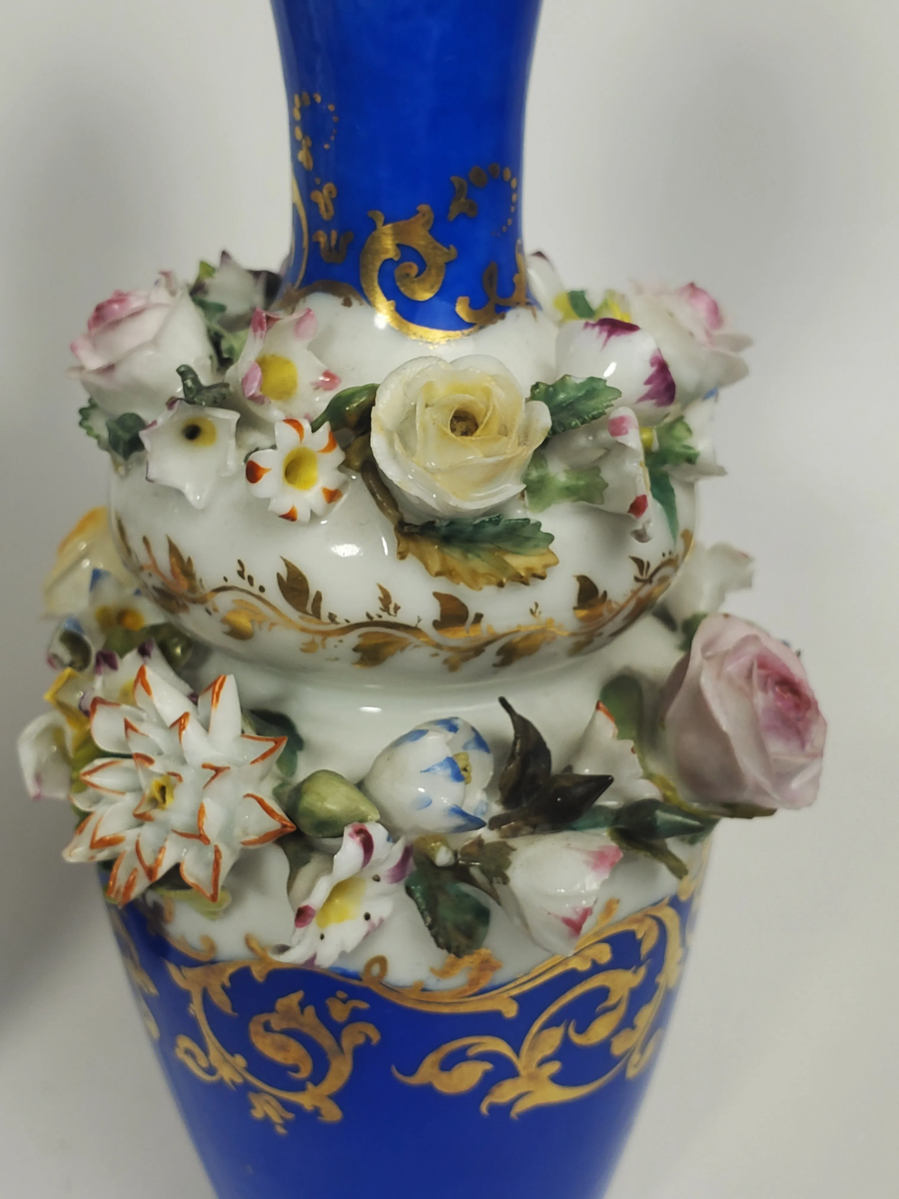 Jacob Petit - Antique Pair of Porcelain Flower Encrusted Scent Bottles With Stoppers