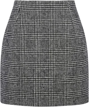 Kinghua Womens Wool Plaid Mini Skirt Fall Winter High Waisted Bodycon Pencil Skirt