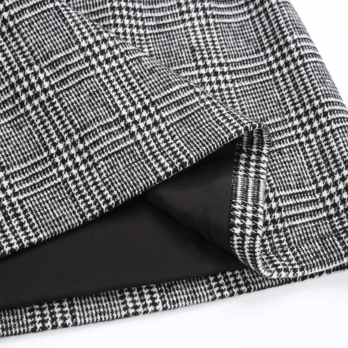Kinghua Womens Wool Plaid Mini Skirt Fall Winter High Waisted Bodycon Pencil Skirt