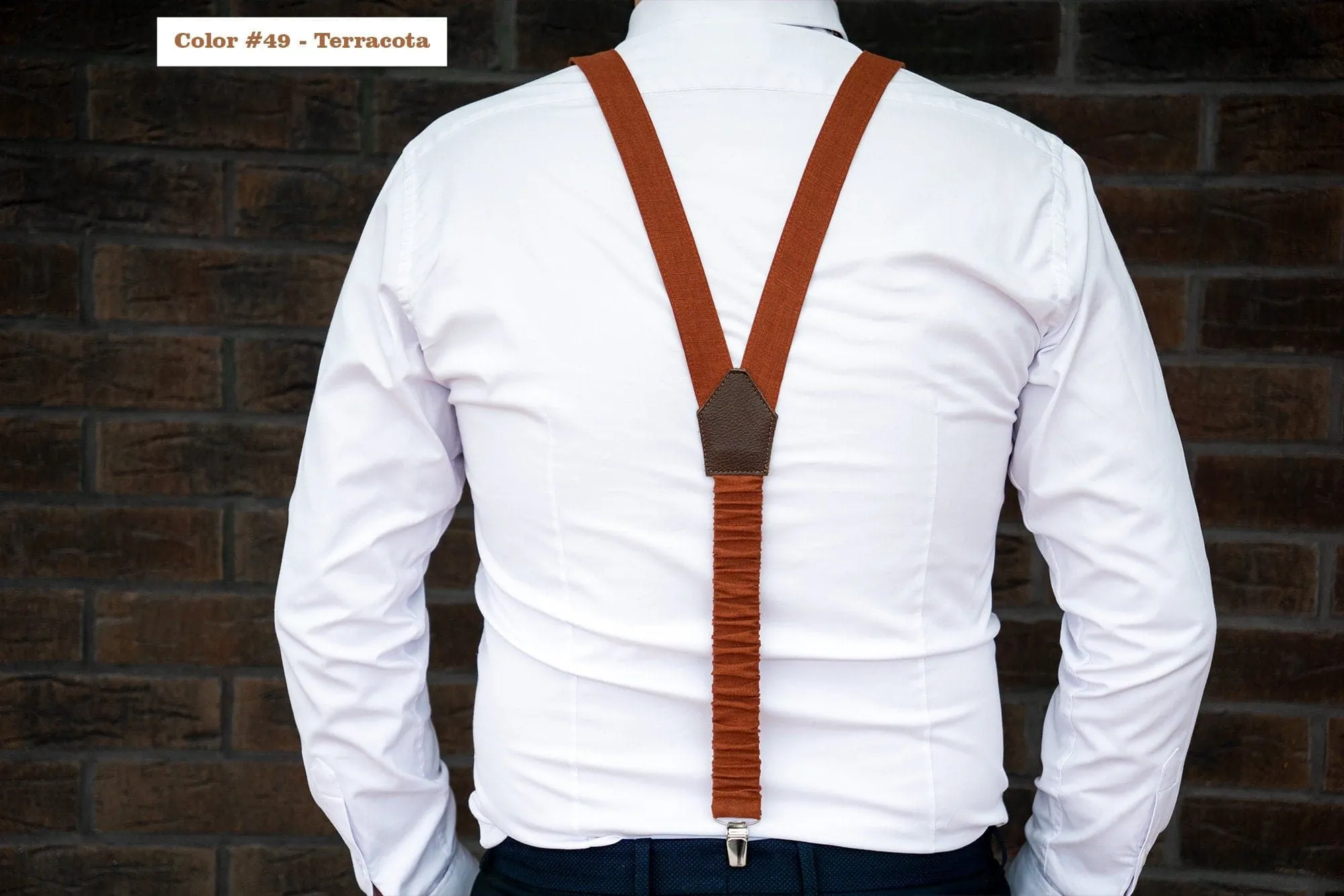 Linen Terracotta Wedding Set: Bow Tie, Pocket Square, Necktie, Suspenders for Groom, Groomsmen, and Boys