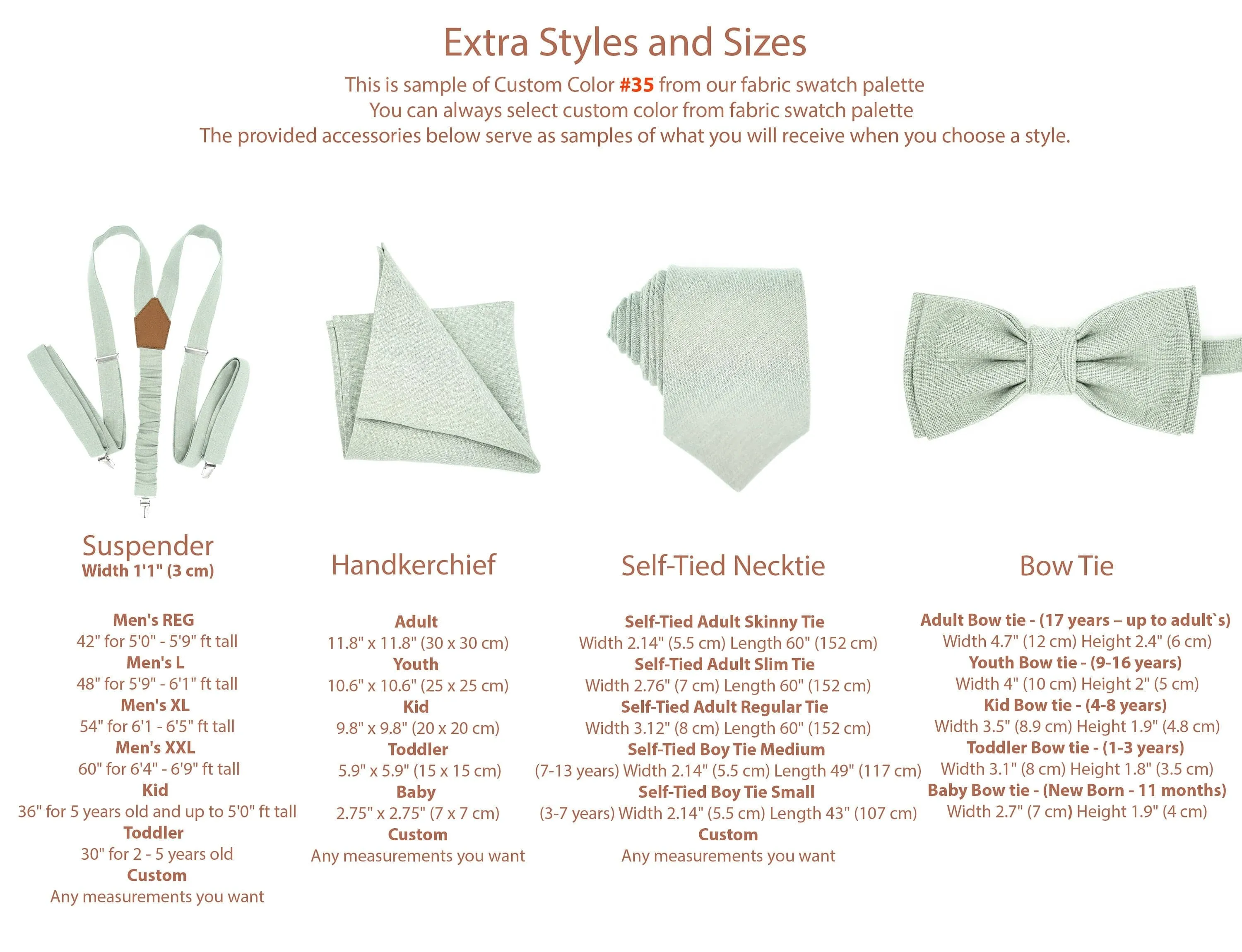 Linen Terracotta Wedding Set: Bow Tie, Pocket Square, Necktie, Suspenders for Groom, Groomsmen, and Boys