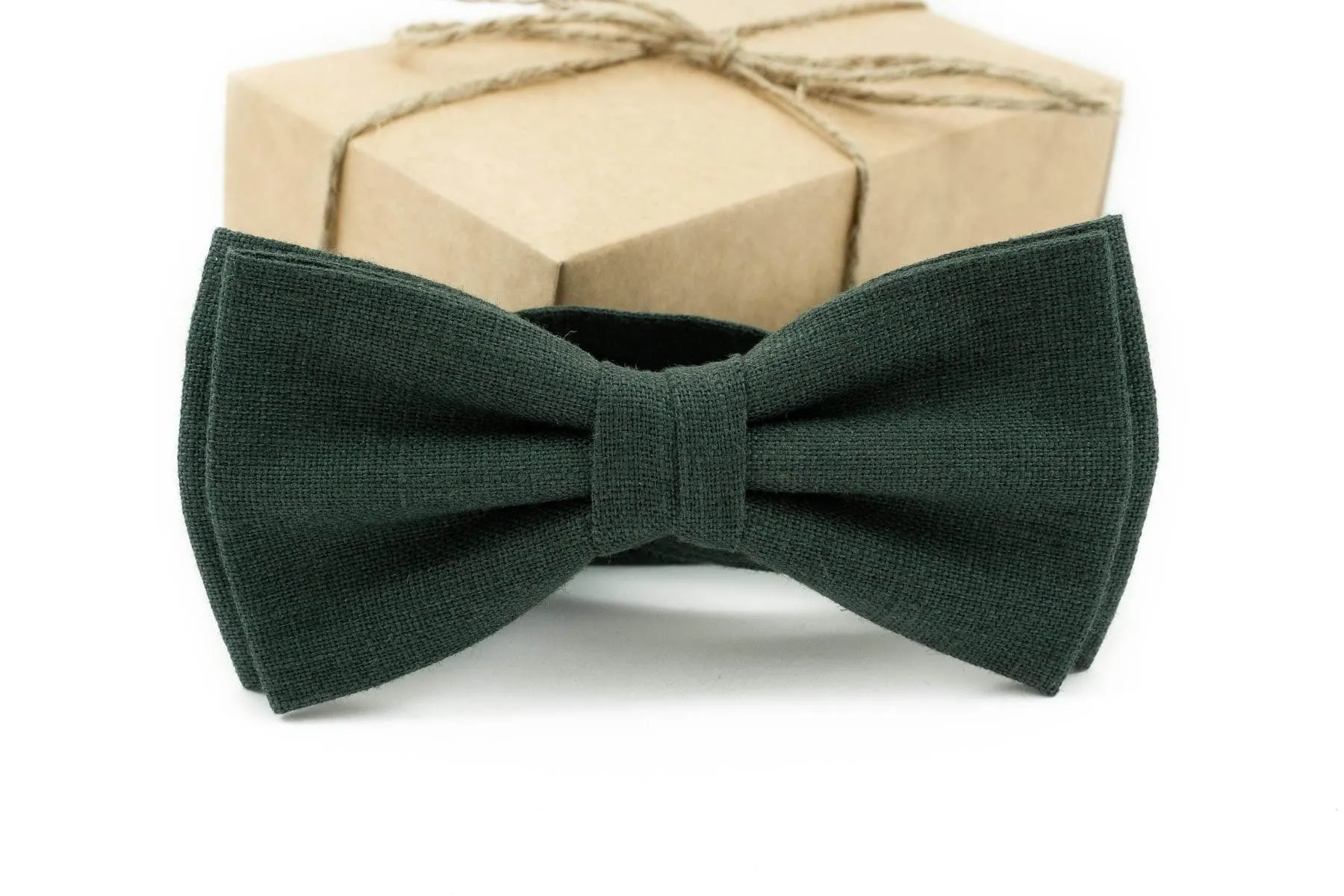 Mens solid Pre-Tied bow tie in FOREST GREEN color Dark Green Bow Tie Solid Green Wedding Formal Bow Tie