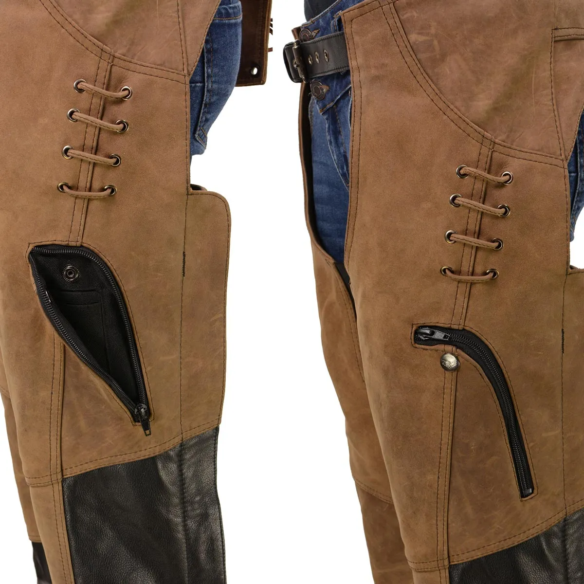 Milwaukee Leather MLL6504 Women's 2-Tone Beige with Black Motorcycle