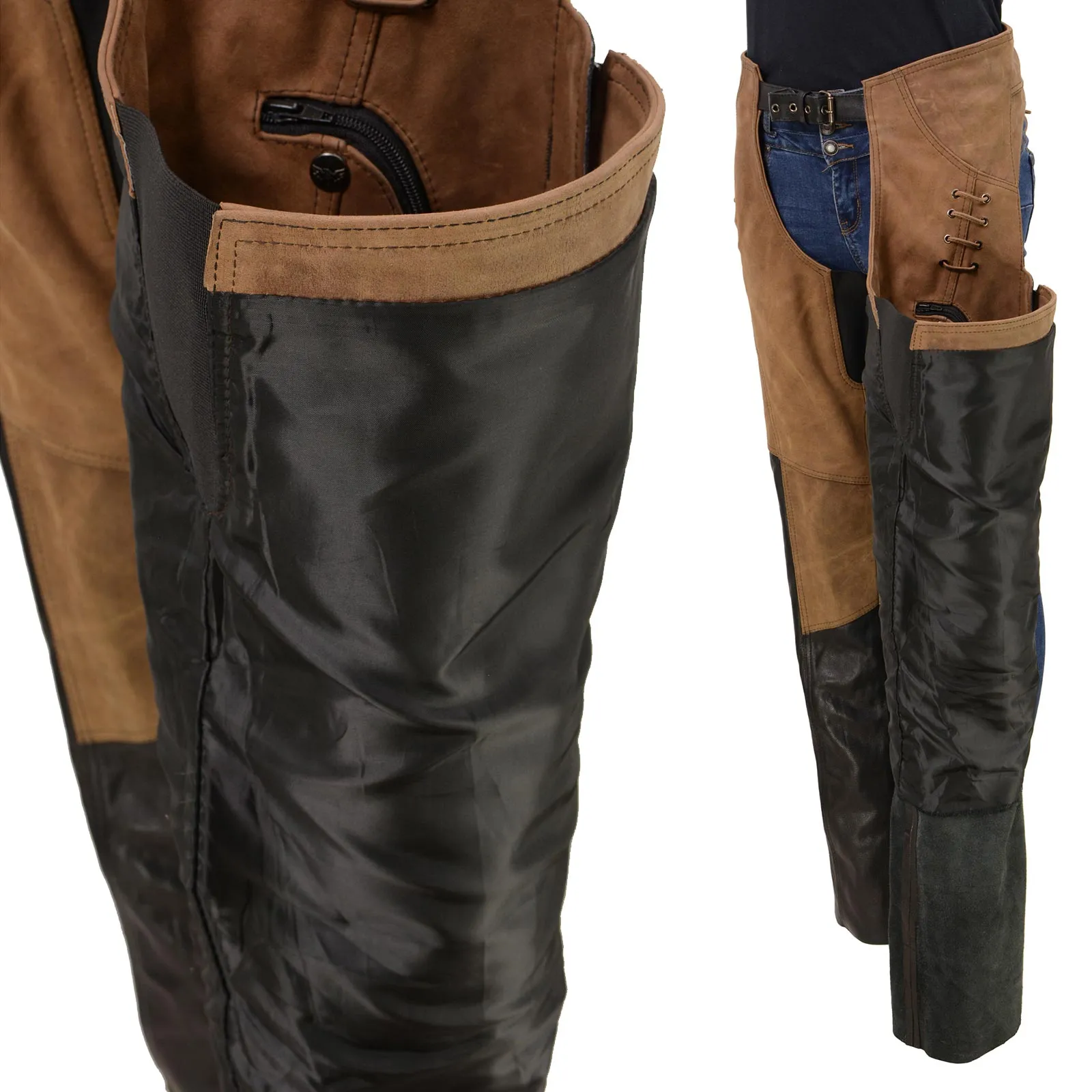 Milwaukee Leather MLL6504 Women's 2-Tone Beige with Black Motorcycle