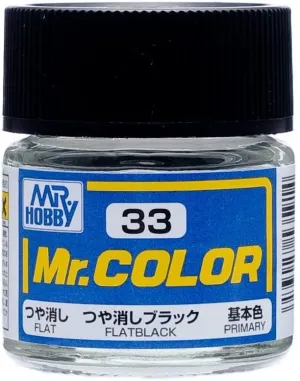 Mr. Hobby C33 Mr. Color Flat Black Lacquer Paint 10ml