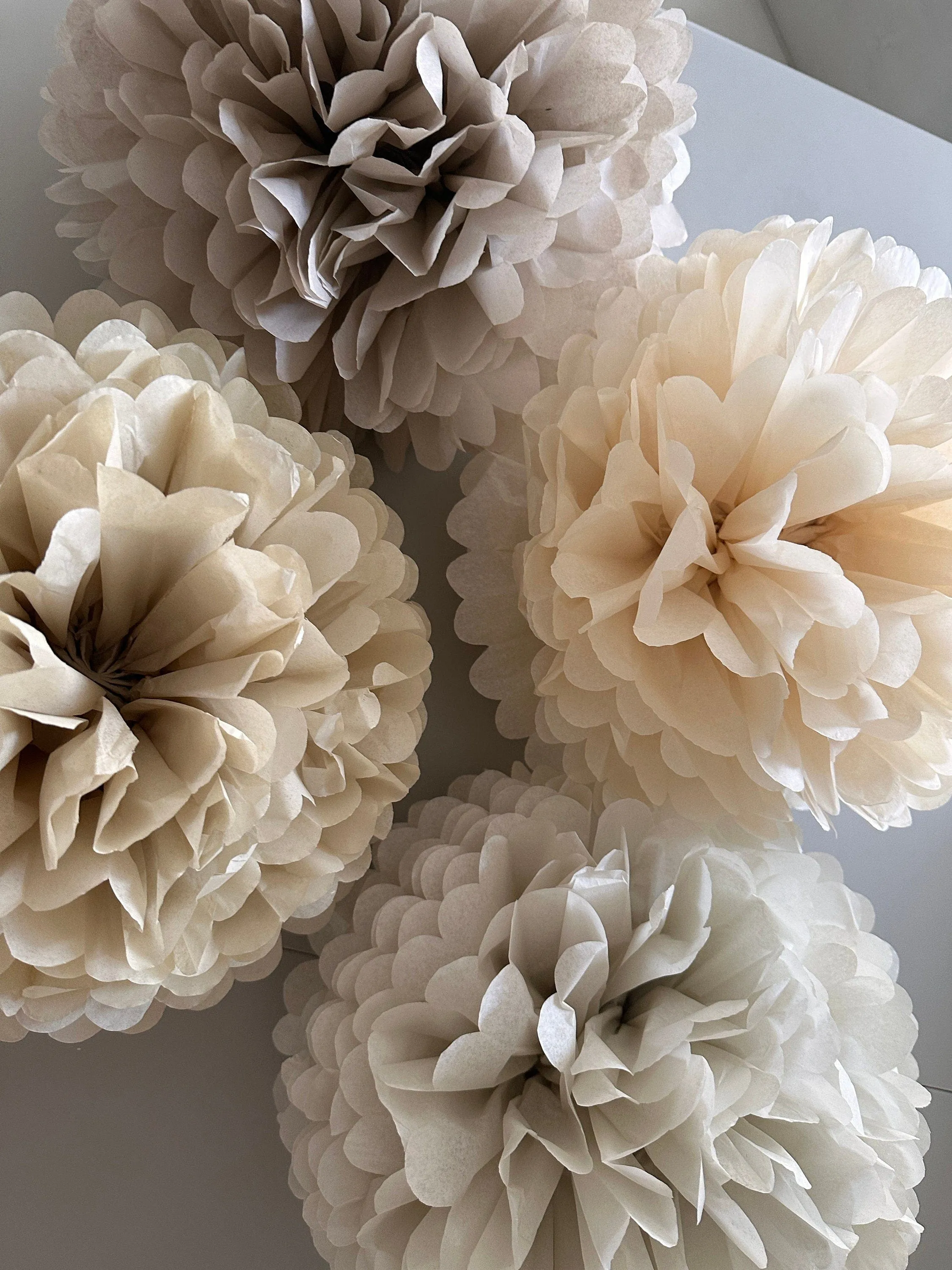 Neutral wedding Large paper pom poms set, beige, taupe  Paper flowers decor for Birthdays, baby showers, bridal shower  party decor