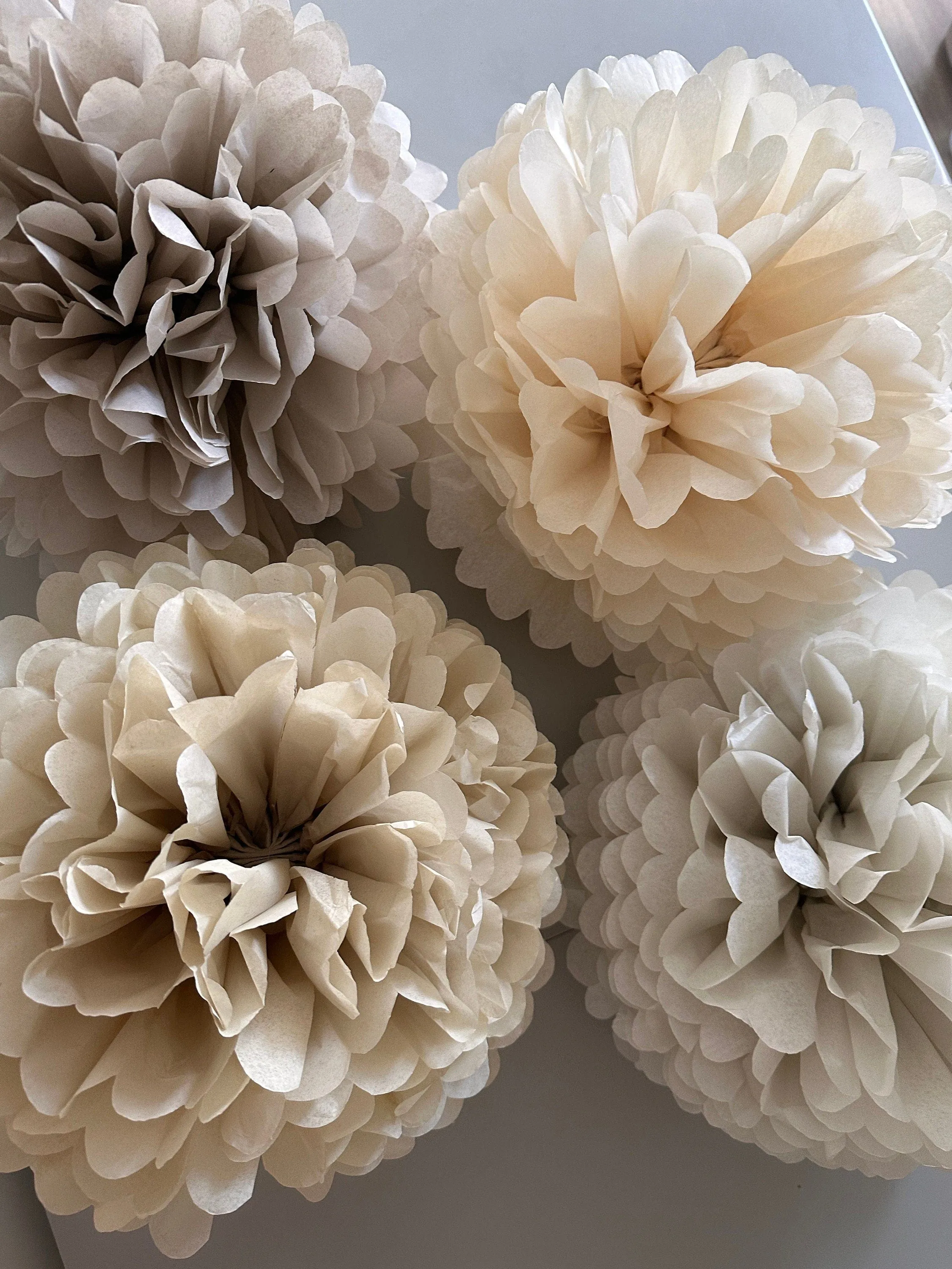 Neutral wedding Large paper pom poms set, beige, taupe  Paper flowers decor for Birthdays, baby showers, bridal shower  party decor