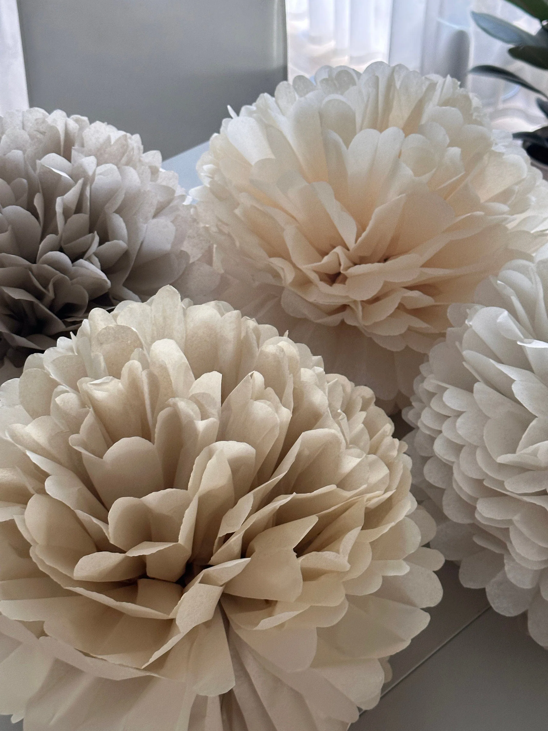 Neutral wedding Large paper pom poms set, beige, taupe  Paper flowers decor for Birthdays, baby showers, bridal shower  party decor
