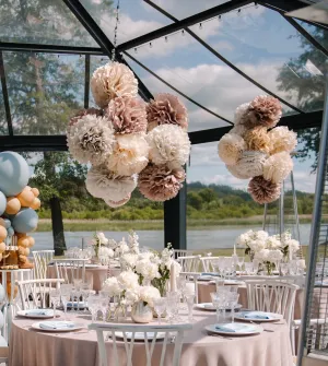 Neutral wedding Large paper pom poms set, beige, taupe  Paper flowers decor for Birthdays, baby showers, bridal shower  party decor