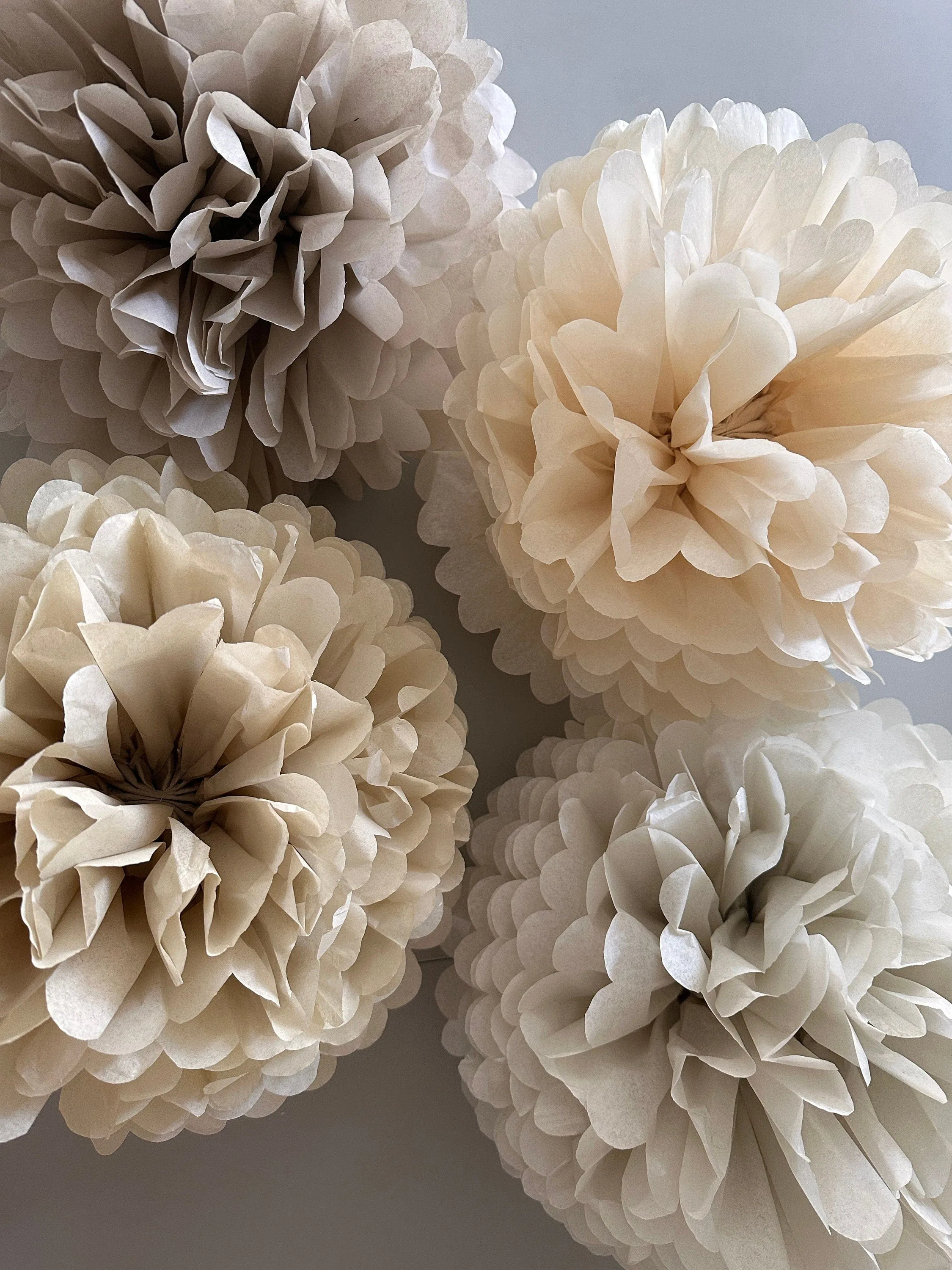 Neutral wedding Large paper pom poms set, beige, taupe  Paper flowers decor for Birthdays, baby showers, bridal shower  party decor