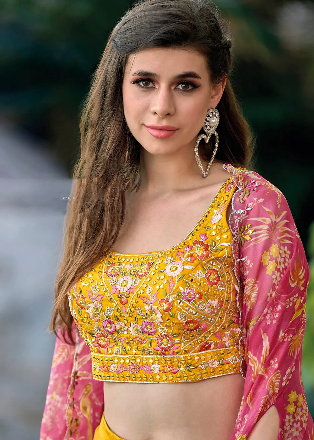 Orange Satin Silk Embroidered Dhoti Style Crop Top Suit