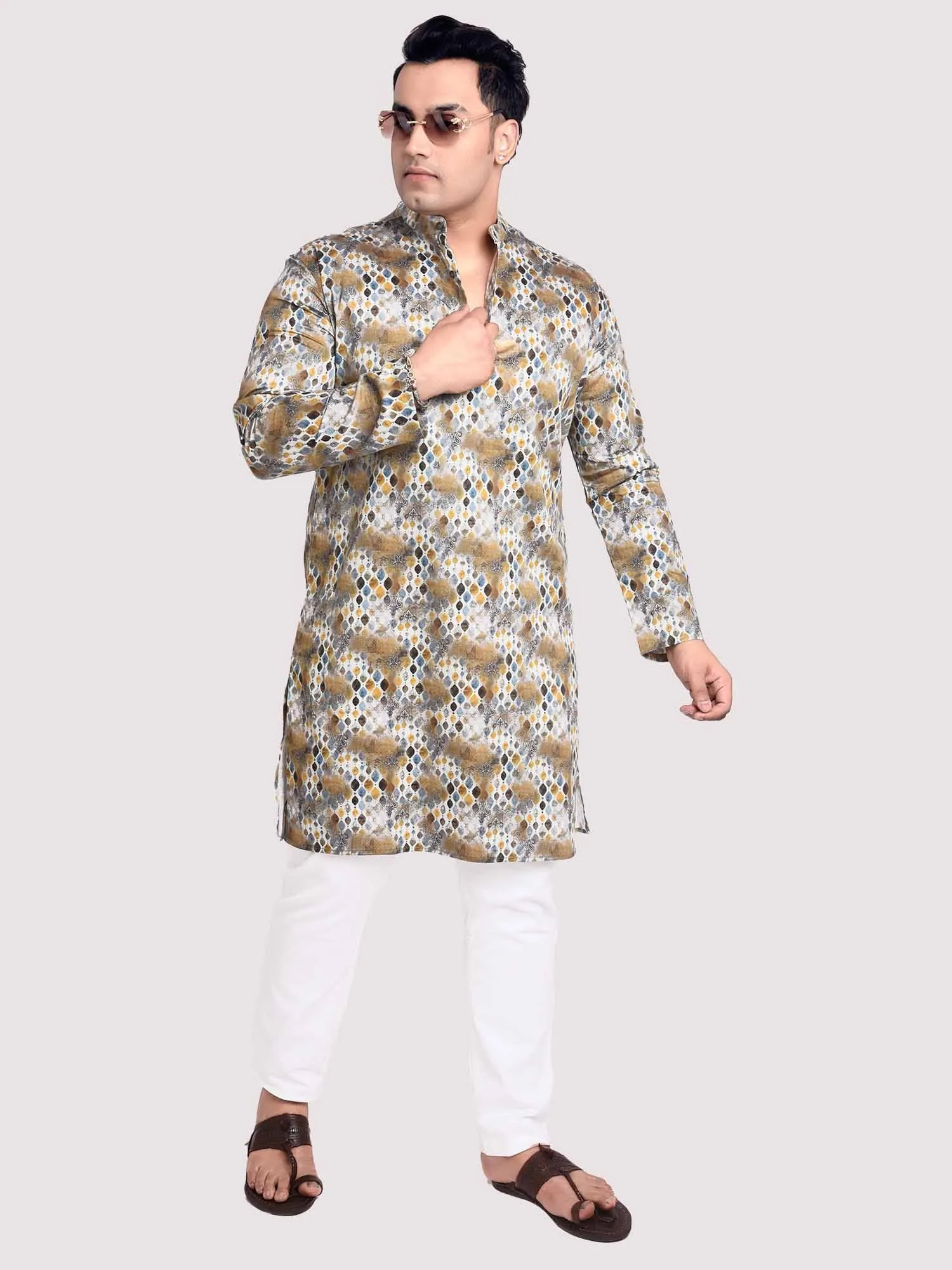 Pastel Dreams Digital Printed Kurta Men's Plus Size