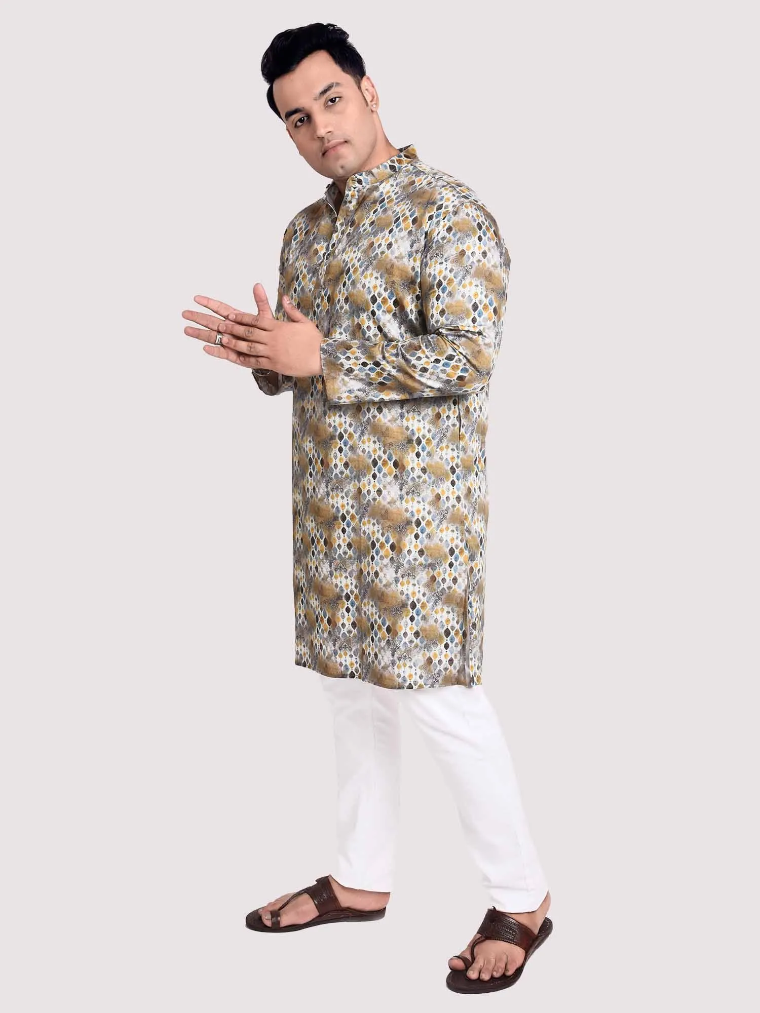 Pastel Dreams Digital Printed Kurta Men's Plus Size
