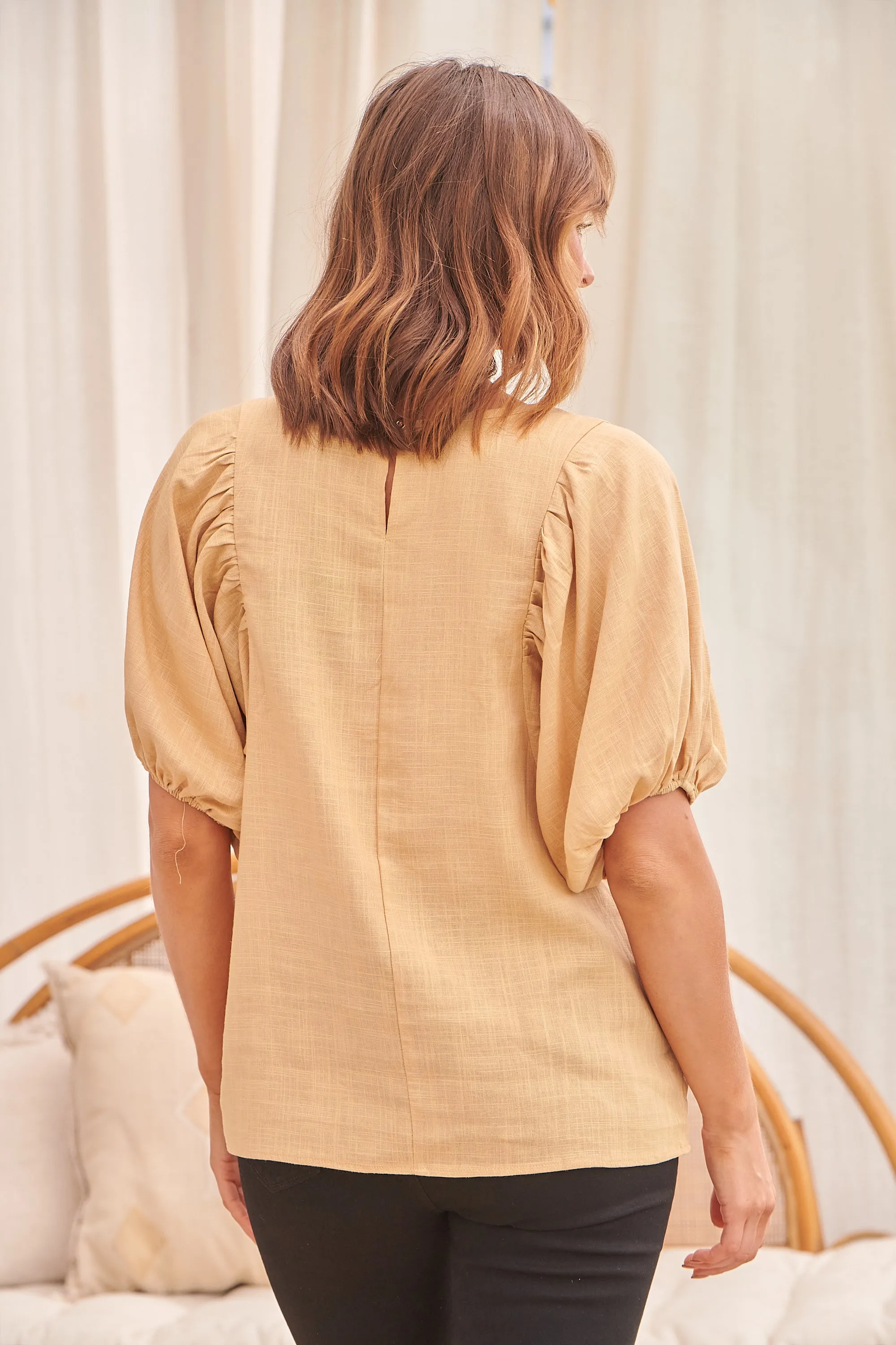 Piper Apricot Linen Batwing Top