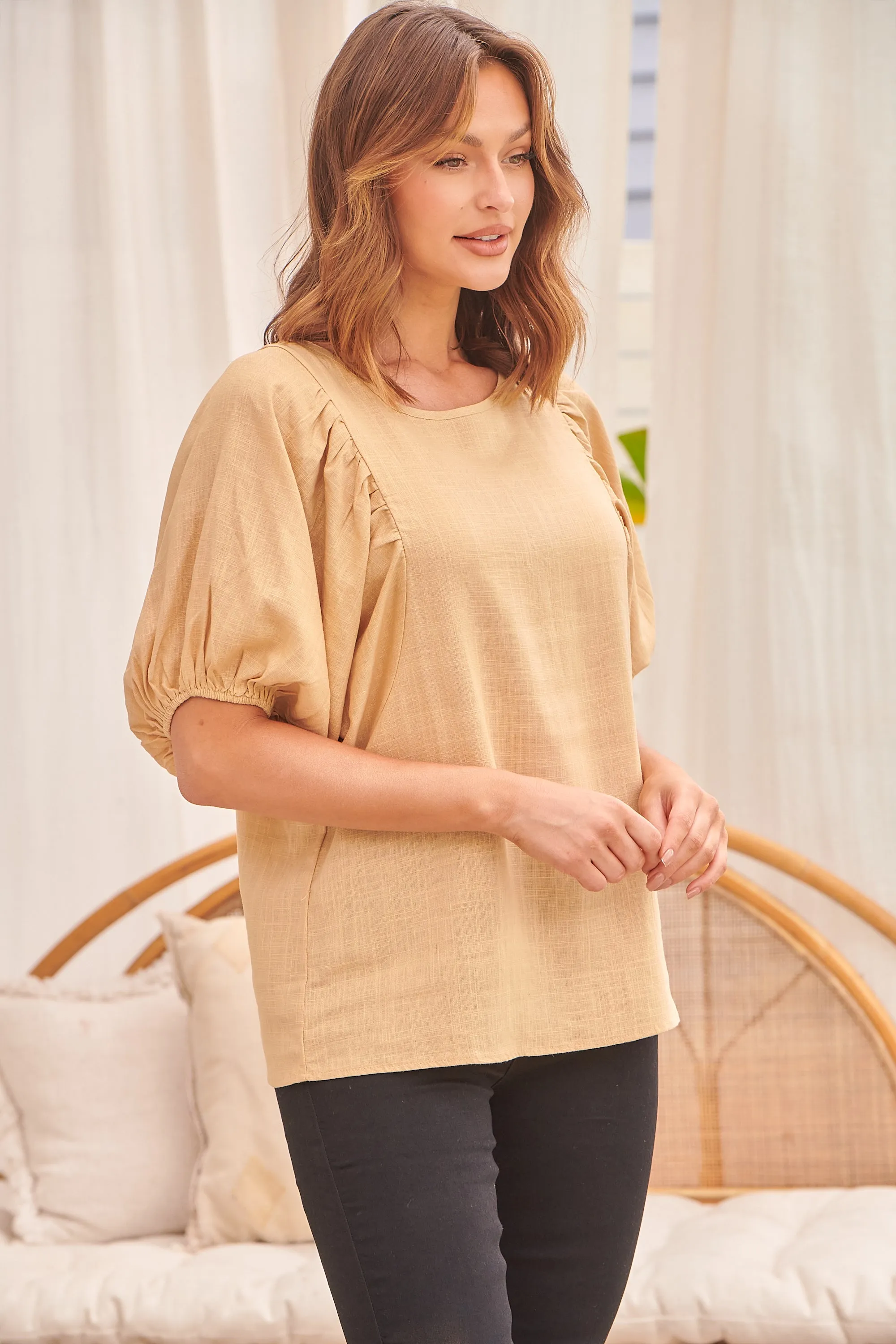 Piper Apricot Linen Batwing Top