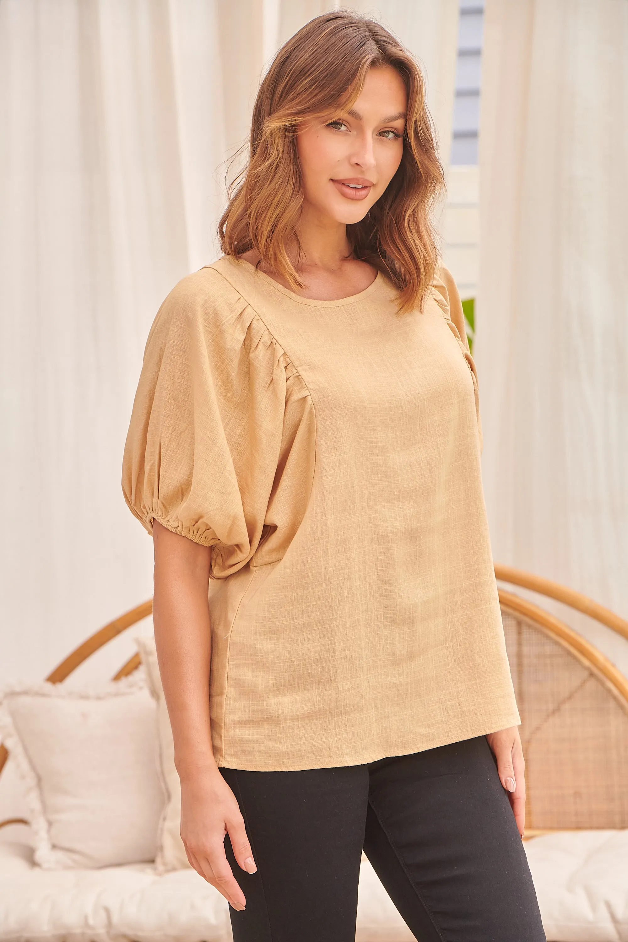 Piper Apricot Linen Batwing Top