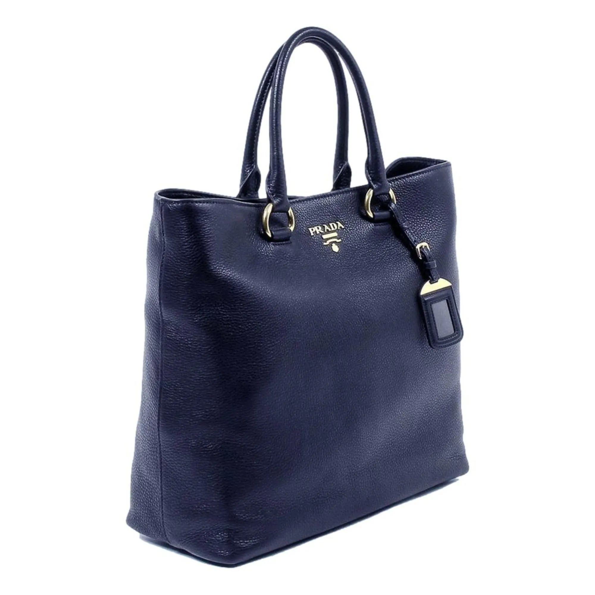 Prada Navy Blue Vitello Phenix Leather Shopping Tote