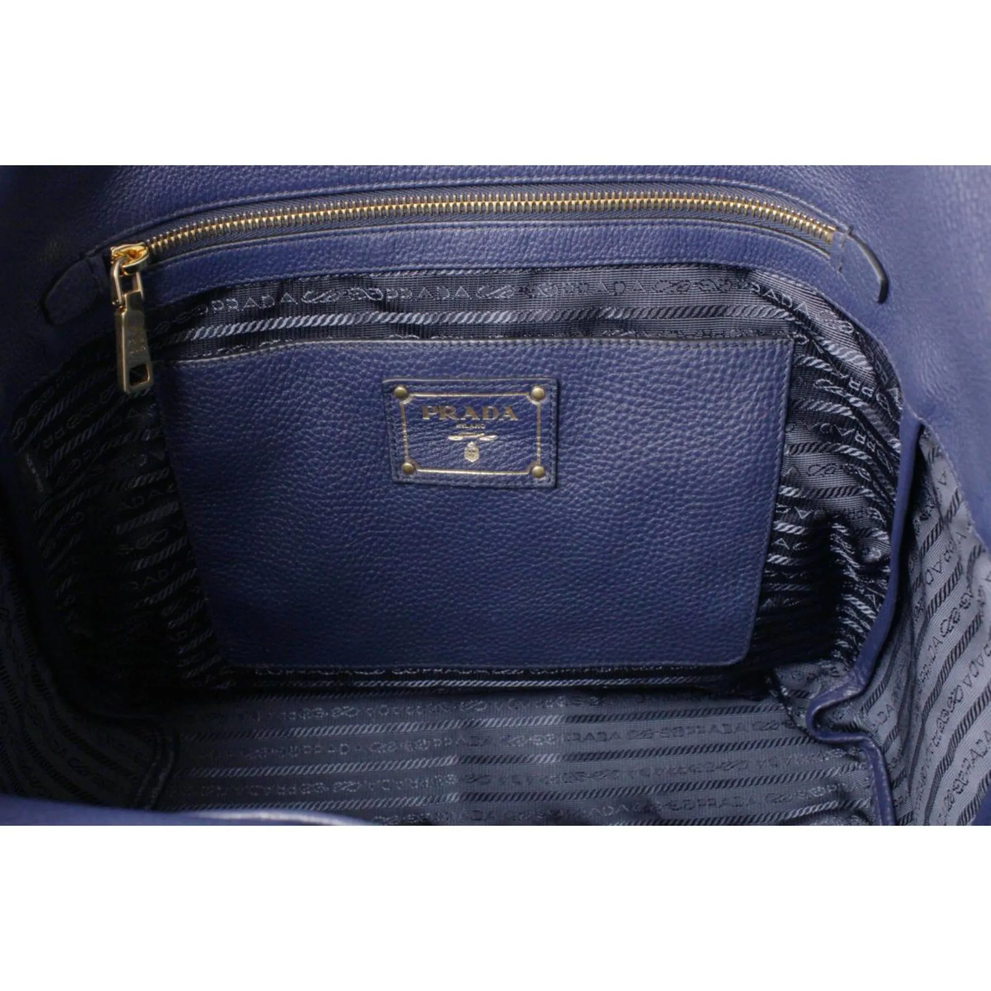 Prada Navy Blue Vitello Phenix Leather Shopping Tote