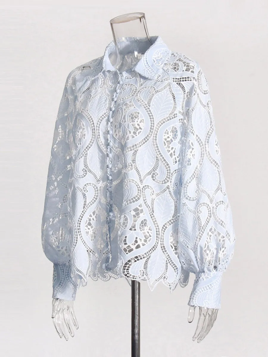 Pre Order:  Embroidered Hollow Single Breasted Shirt