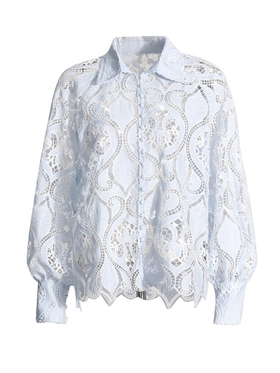 Pre Order:  Embroidered Hollow Single Breasted Shirt