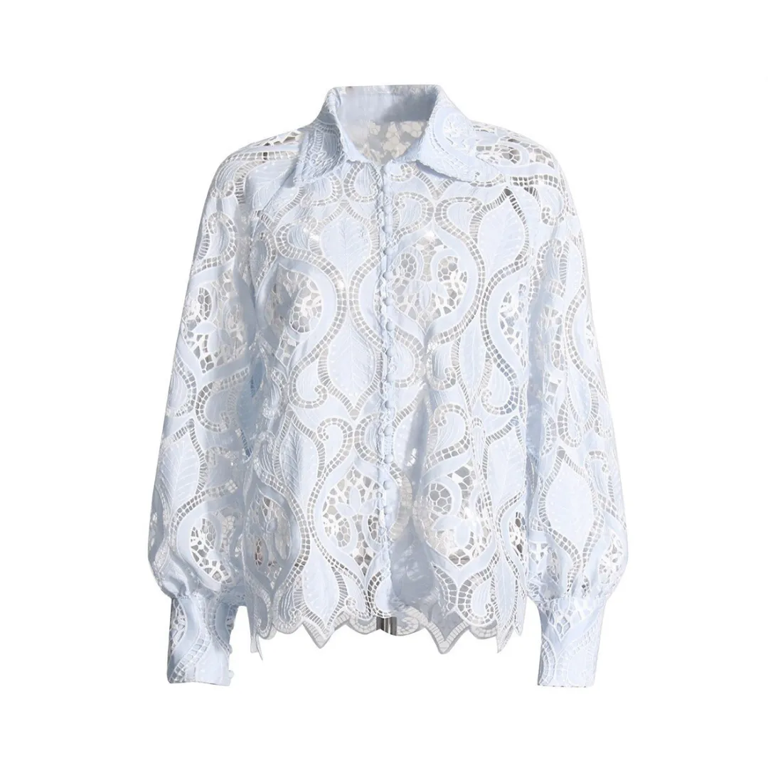 Pre Order:  Embroidered Hollow Single Breasted Shirt