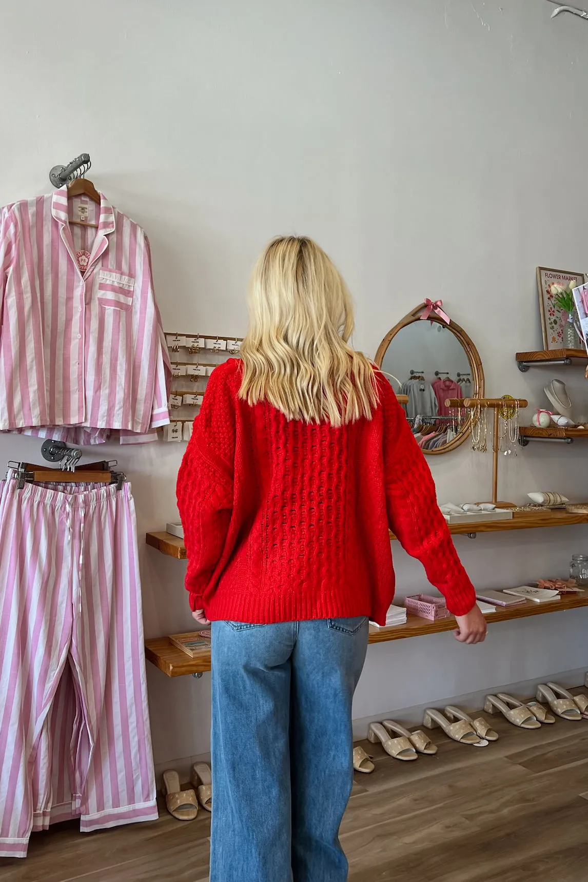 Quinn Cable Knit Sweater in Red