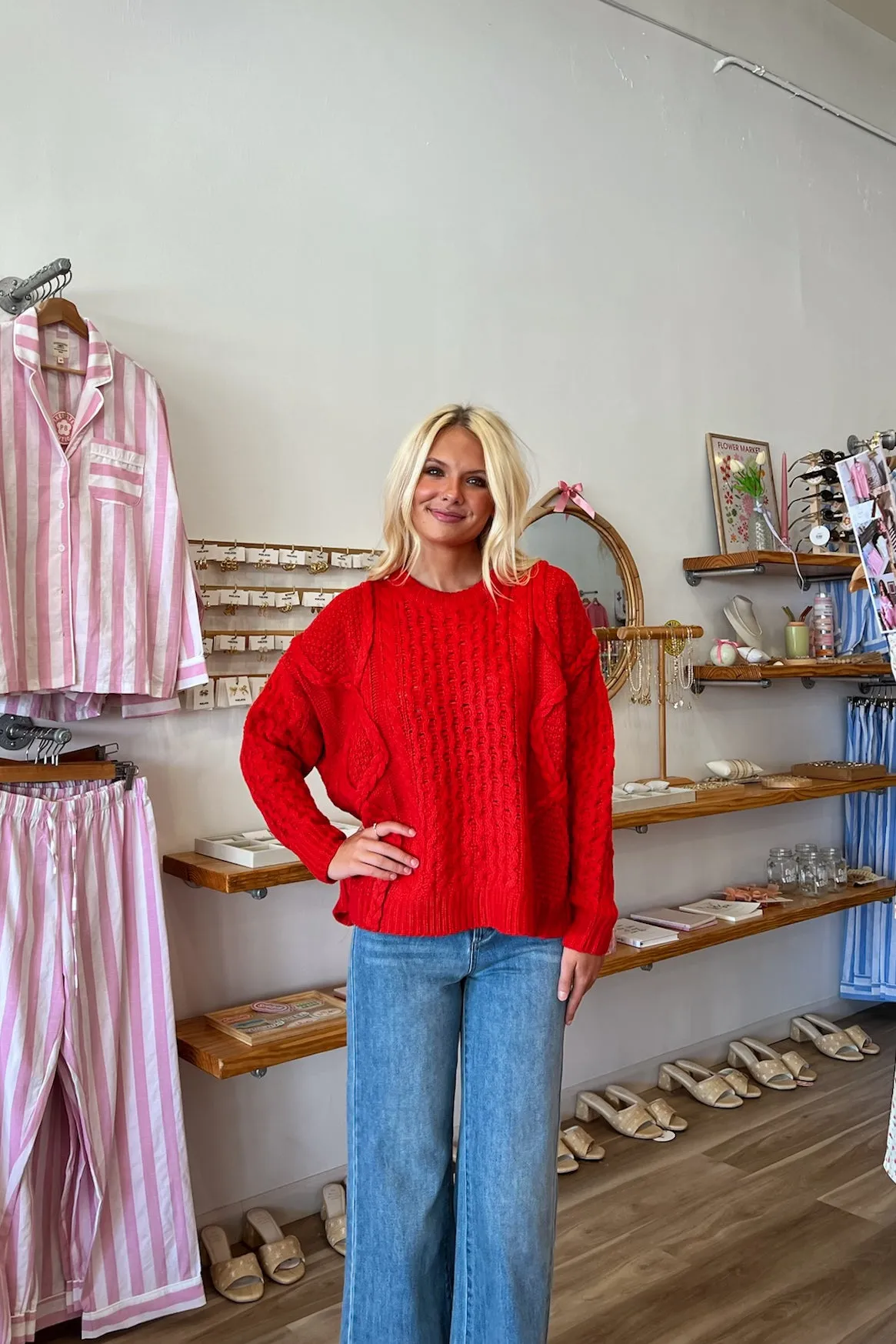 Quinn Cable Knit Sweater in Red