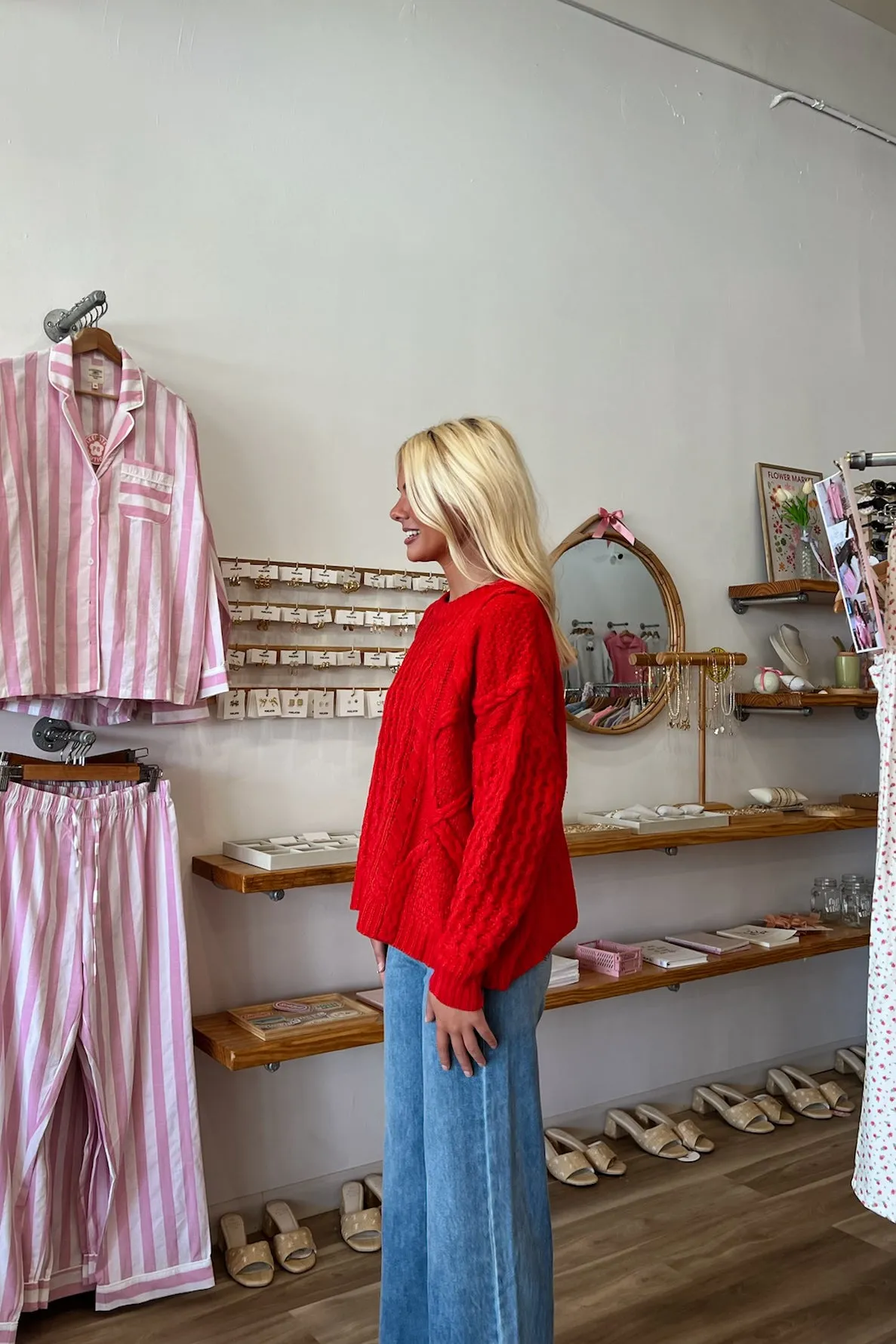 Quinn Cable Knit Sweater in Red