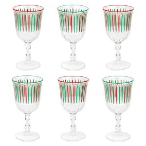 Red & Green Striped Wine Glasses - 6 Pack