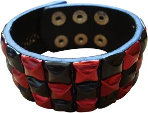 Shining Red/Black Checkered Studded Leather Bracelet