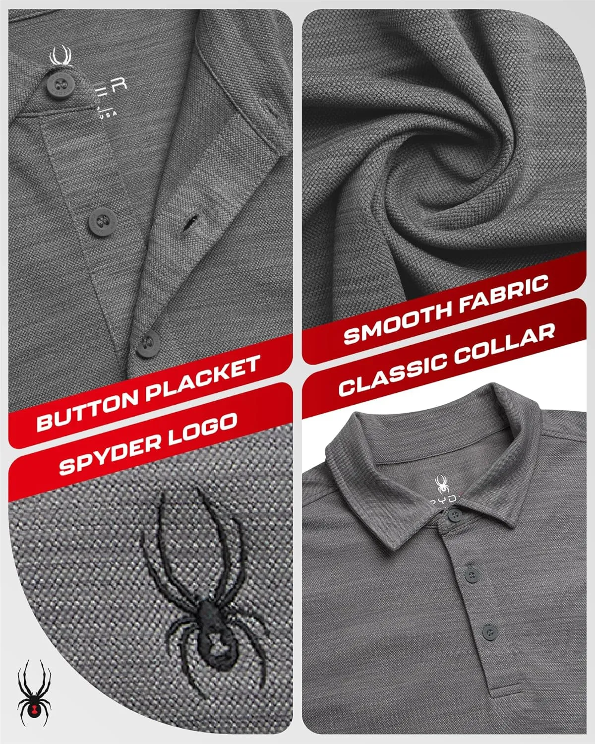 Spyder Mens Performance Polo Shirt - UPF 30  Moisture Wicking Quick Dry Golf Polo - Athletic Polo Shirts for Men (Size: S-XL)