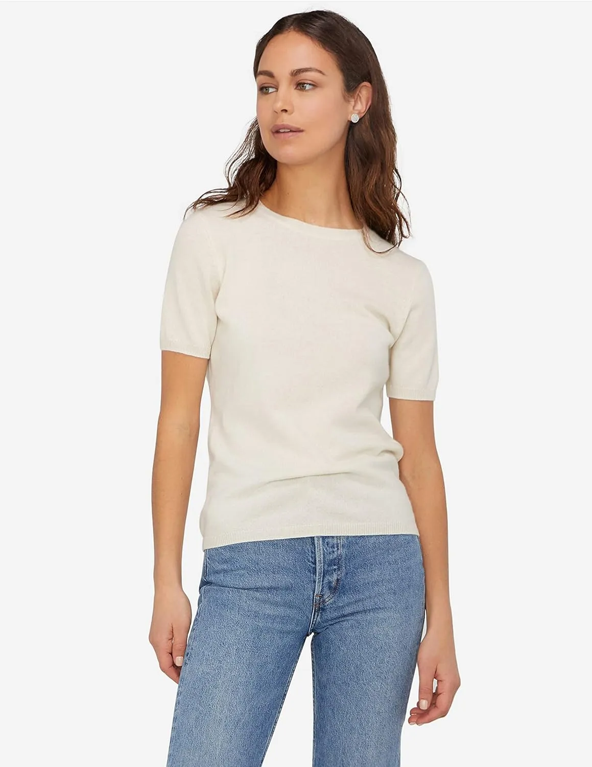 State Cashmere Womens Essential Short Sleeve Crewneck Sweater 100% Pure Cashmere Classic Tee Pullover