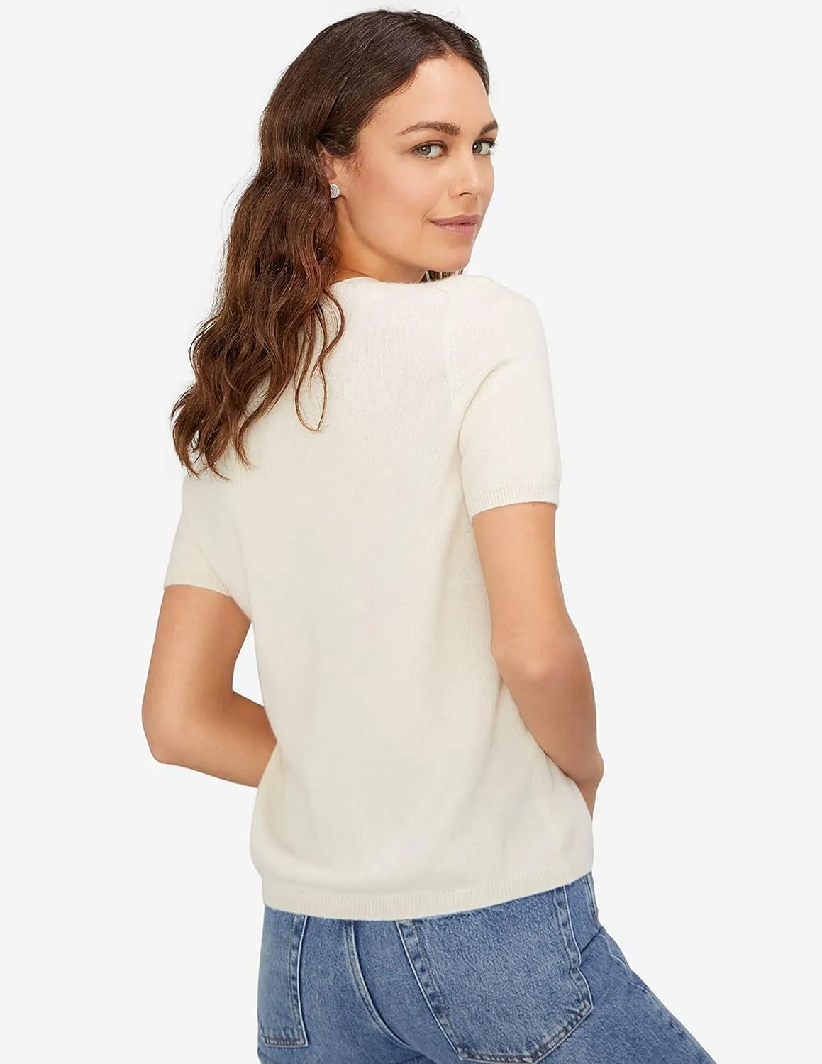 State Cashmere Womens Essential Short Sleeve Crewneck Sweater 100% Pure Cashmere Classic Tee Pullover