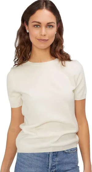 State Cashmere Womens Essential Short Sleeve Crewneck Sweater 100% Pure Cashmere Classic Tee Pullover