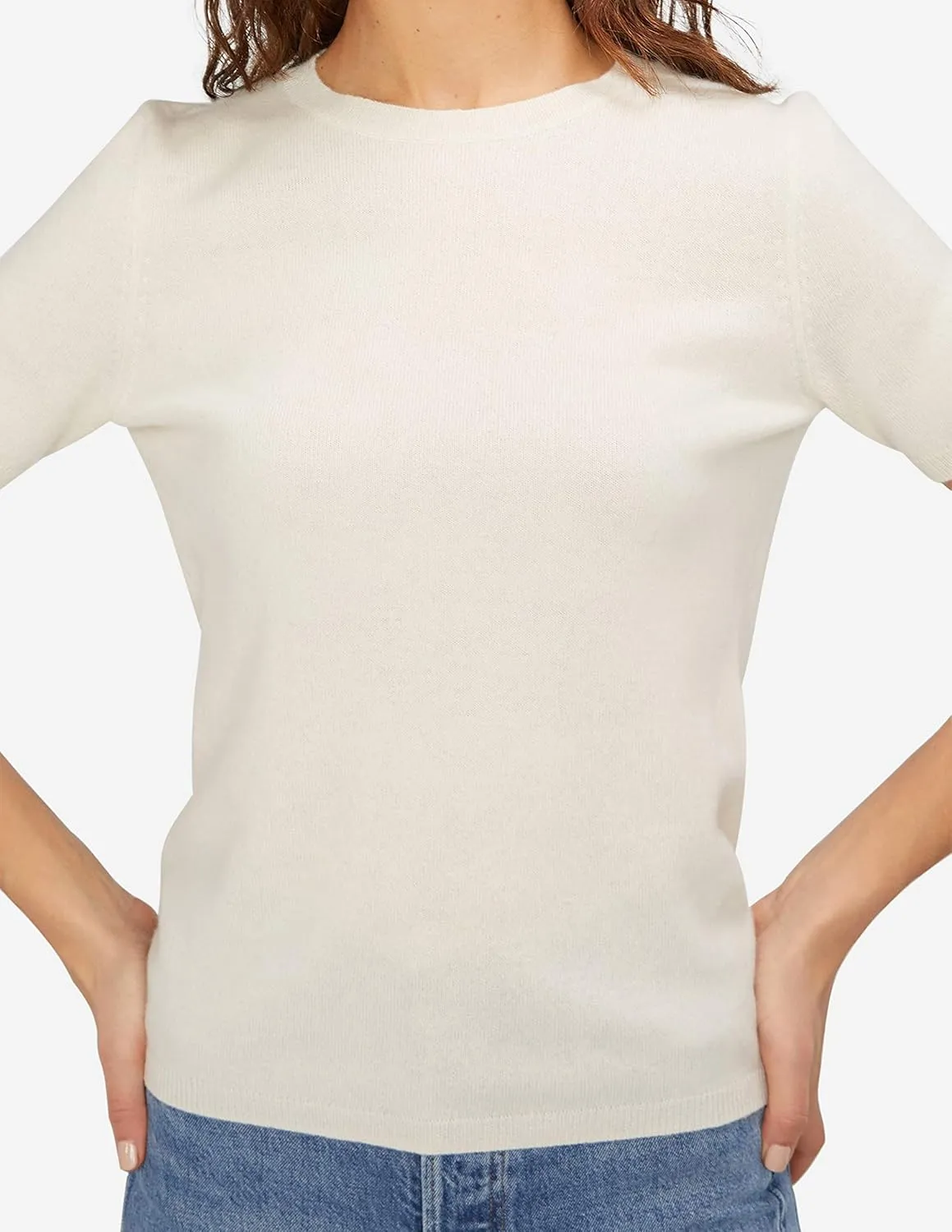 State Cashmere Womens Essential Short Sleeve Crewneck Sweater 100% Pure Cashmere Classic Tee Pullover