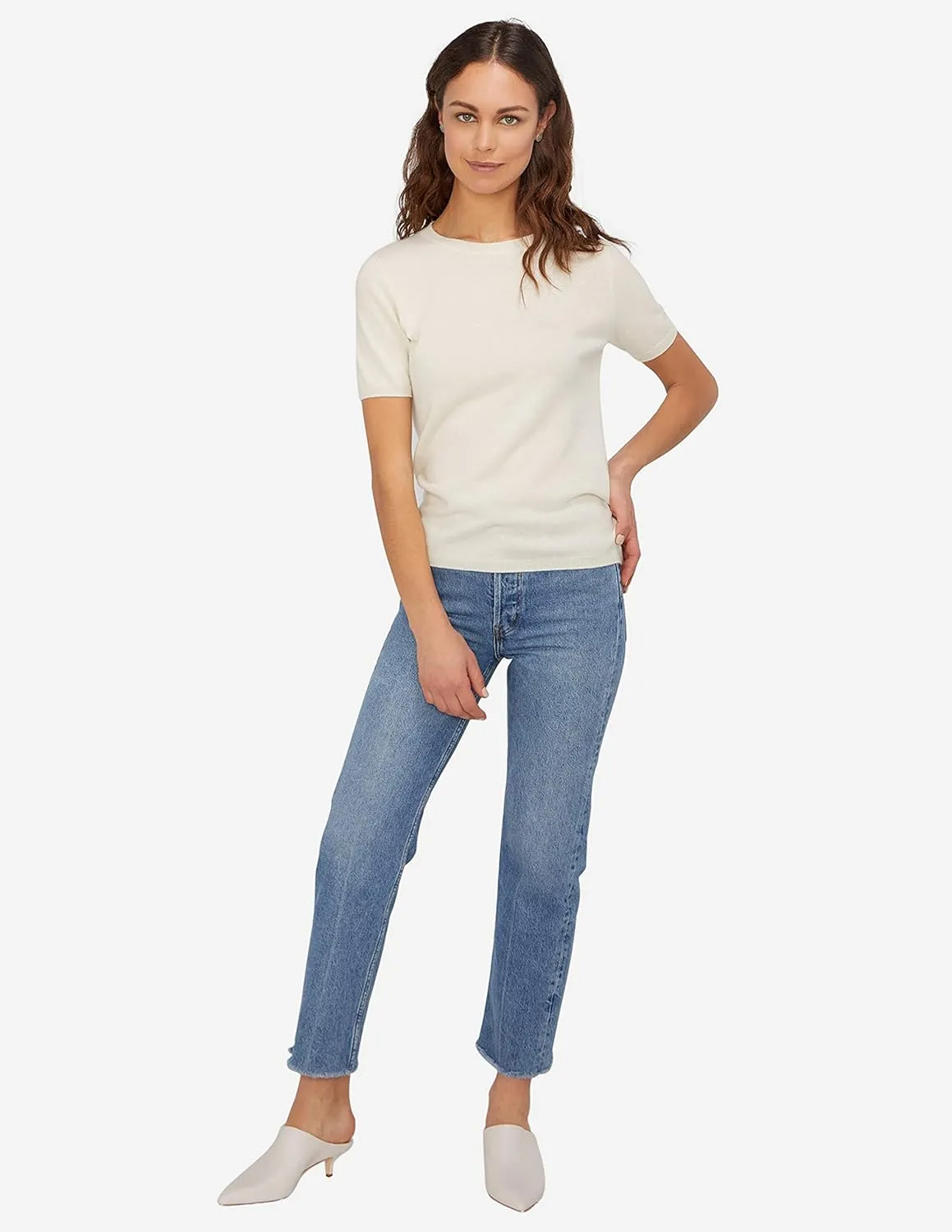 State Cashmere Womens Essential Short Sleeve Crewneck Sweater 100% Pure Cashmere Classic Tee Pullover