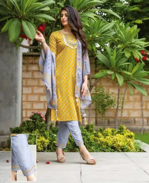 Stitched Readymade Printed Yellow Cotton Suit Set