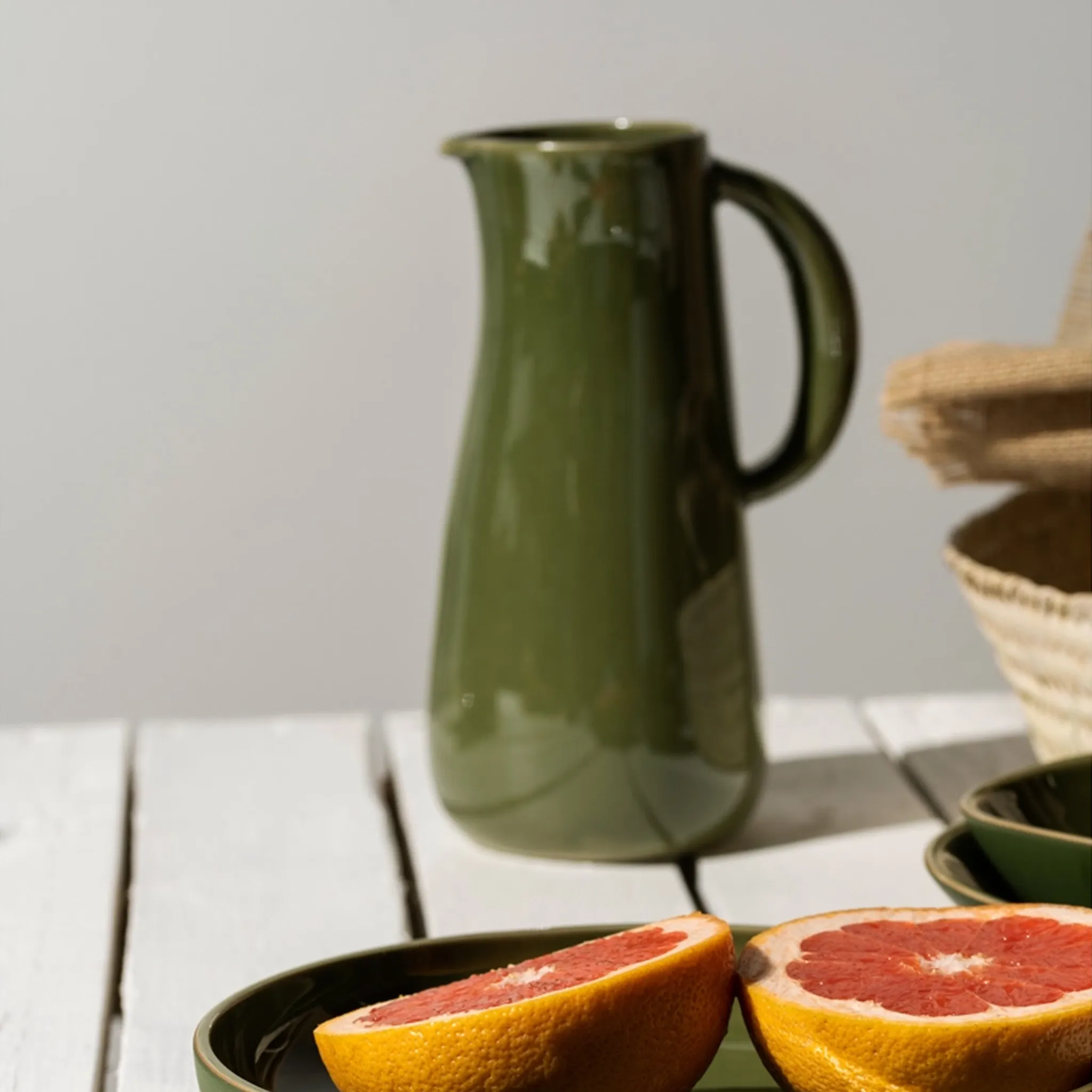 Stoneware Jug, Dadasi 50 oz Glazed Green