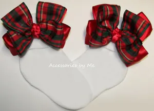 Tartan Plaid Green Red Gold Bow Socks
