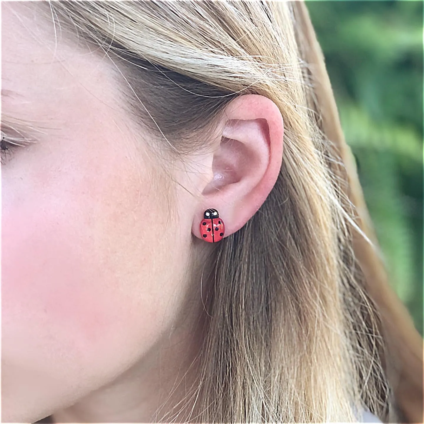 Titanium Post Earrings Hypoallergenic (10mm, Red Ladybug)