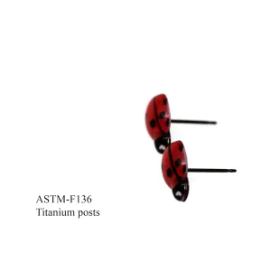 Titanium Post Earrings Hypoallergenic (10mm, Red Ladybug)