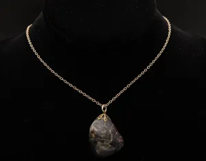 Tumbled Black Stone Pendant on Gold Tone Chain Necklace - 17"