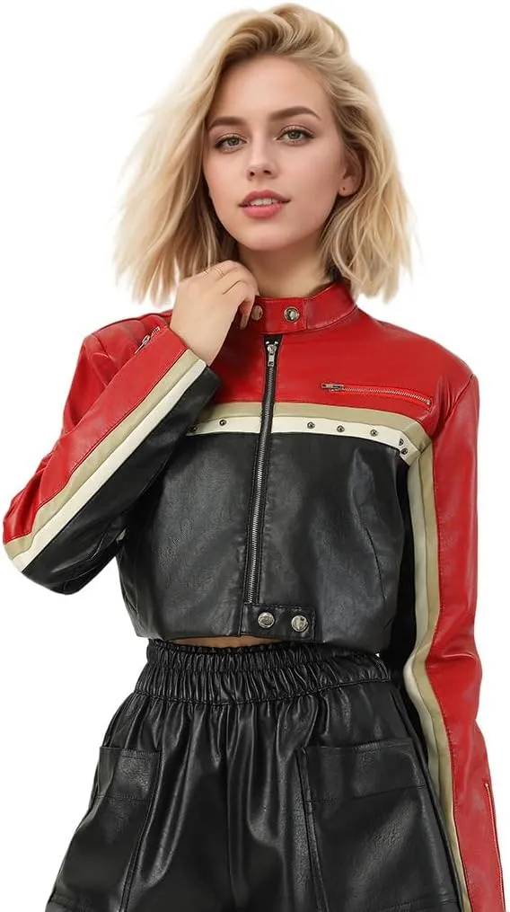 Women Leather Jackets Motorcycle Bomber Leather Coats Moto Biker Coat Spring Fall Outfits Fashion Clothes